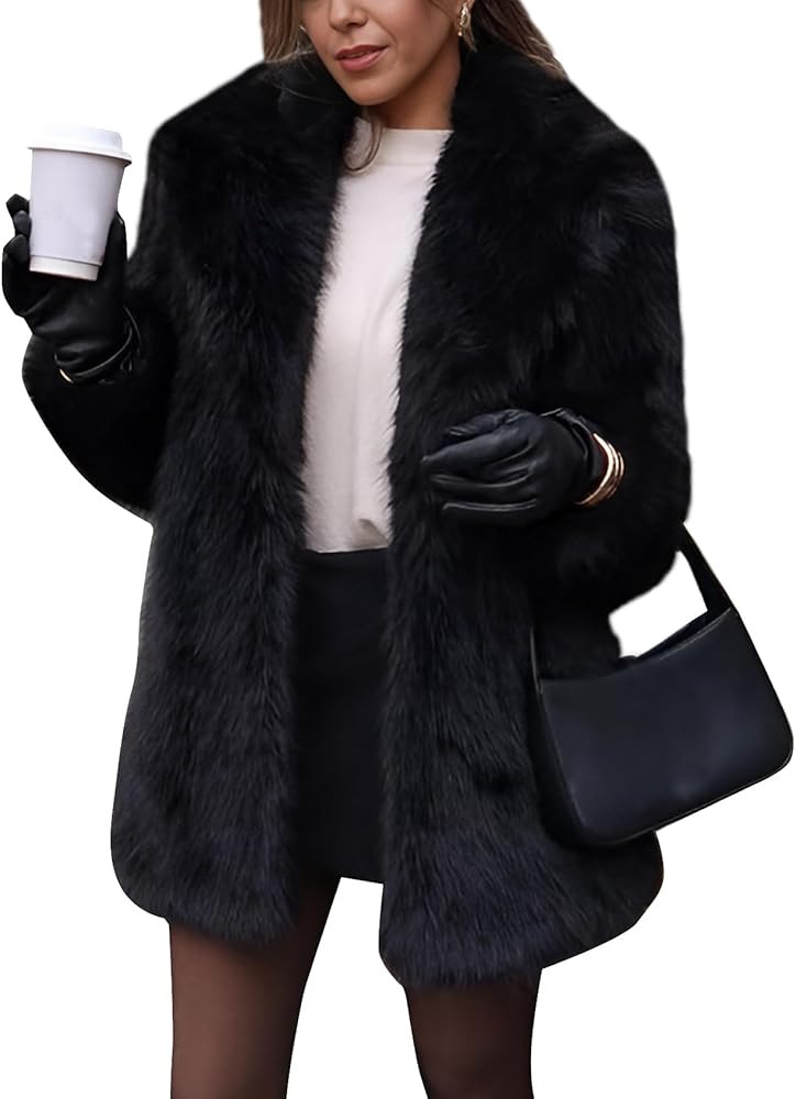 Flygo Womens Long Faux Fur Coats Fluffy Faux Fur Jacket Long Sleeve Lapel Furry Coats Fuzzy Winte... | Amazon (US)