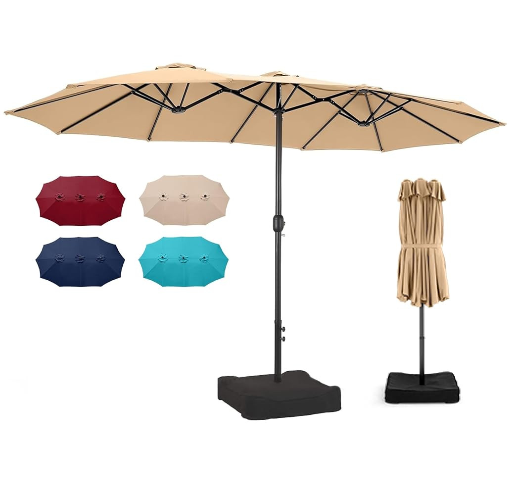 Bigroof 15ft x 9ft Patio Double-Sided Umbrella with Base & Crank, Extra Large Rectangular Outdoor... | Amazon (US)