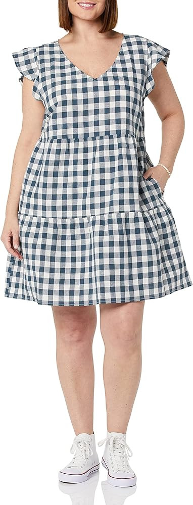 Goodthreads Women's Relaxed Fit Washed Linen Blend Flutter Sleeve Peasant Dress | Amazon (US)