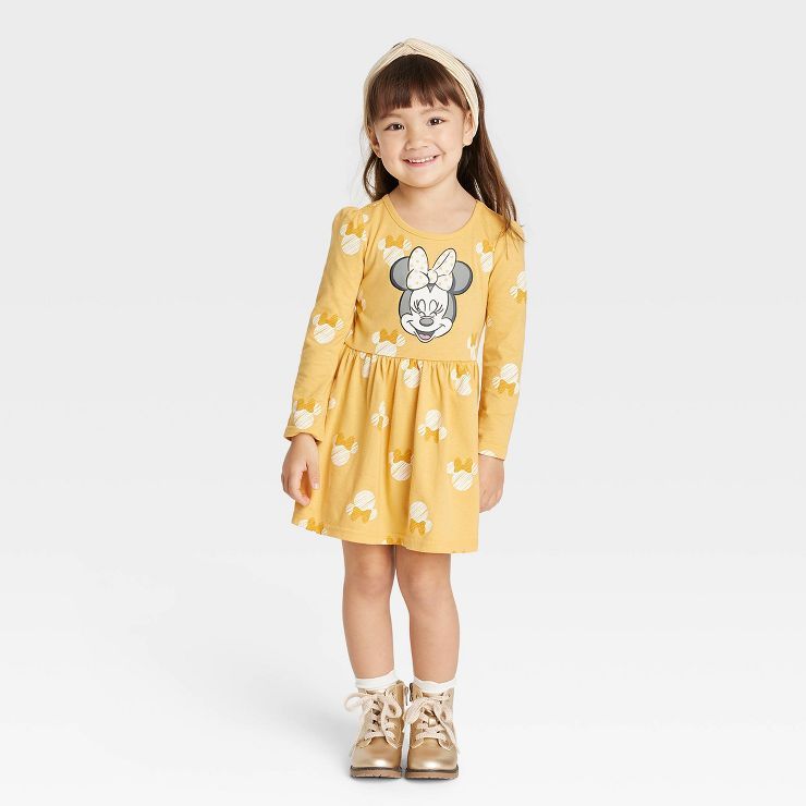 Toddler Girls' Disney Minnie Mouse Solid Skater Dress - Yellow | Target