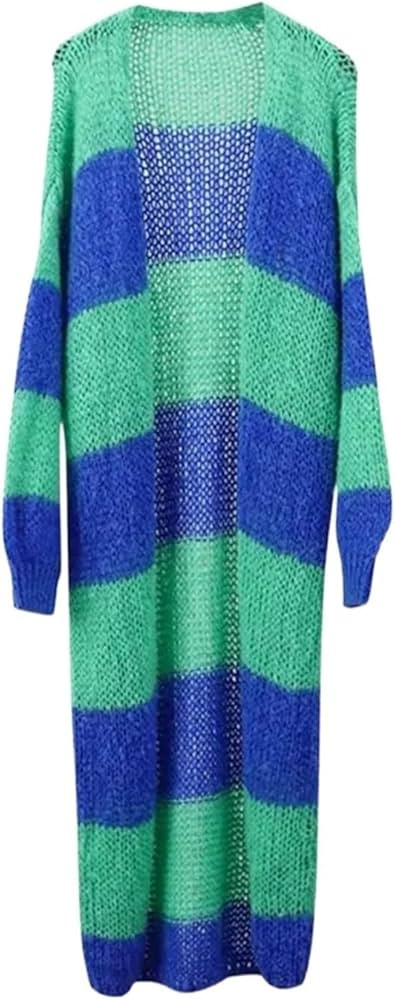 Stripe Long Cardigan Sweater Women Lantern Long Sleeve Loose Oversize Knitted Coats 2023 Autumn L... | Amazon (US)