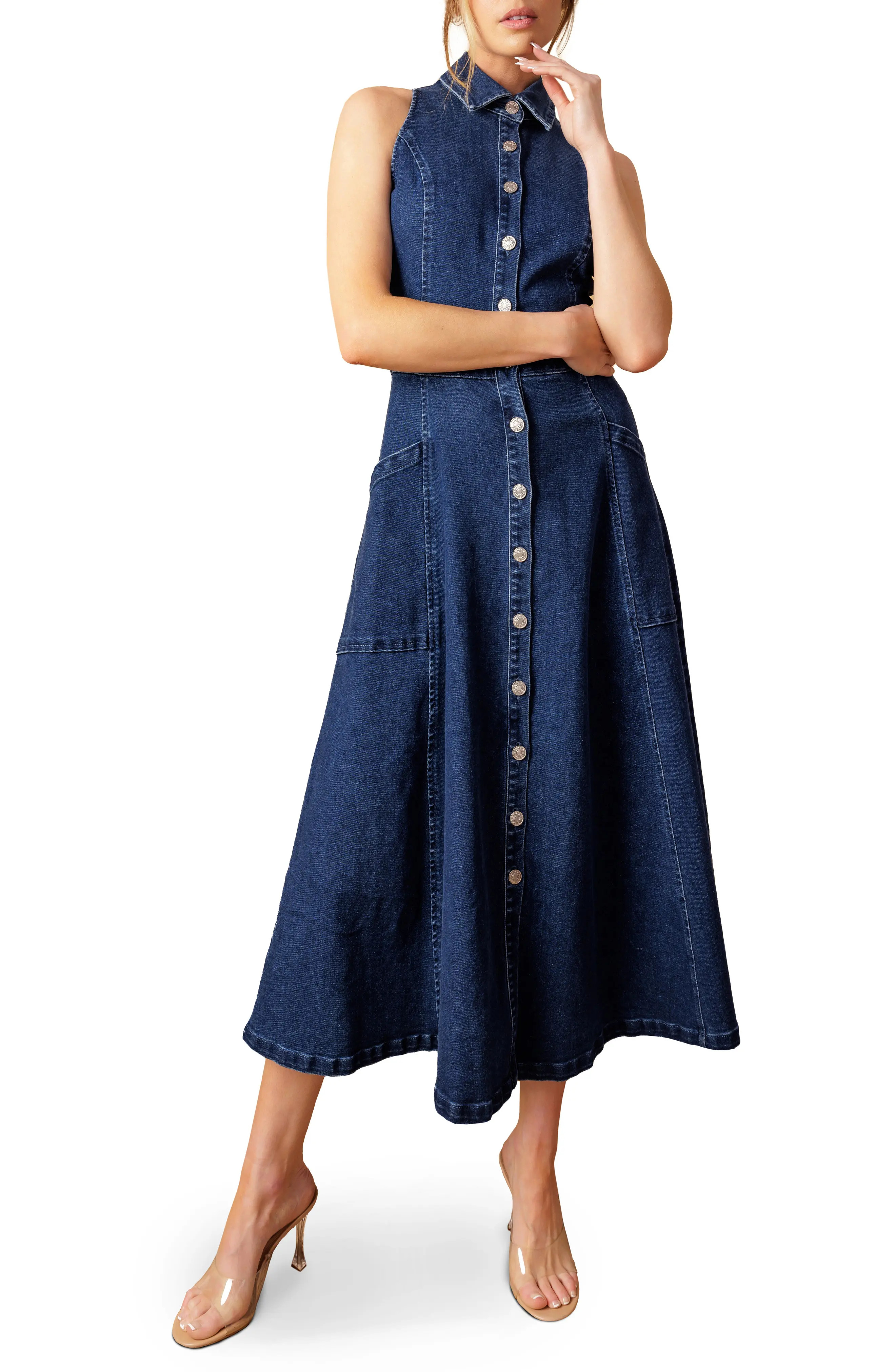 FLYING TOMATO Sleeveless Denim Maxi Shirtdress (Women) | Nordstromrack | Nordstrom Rack