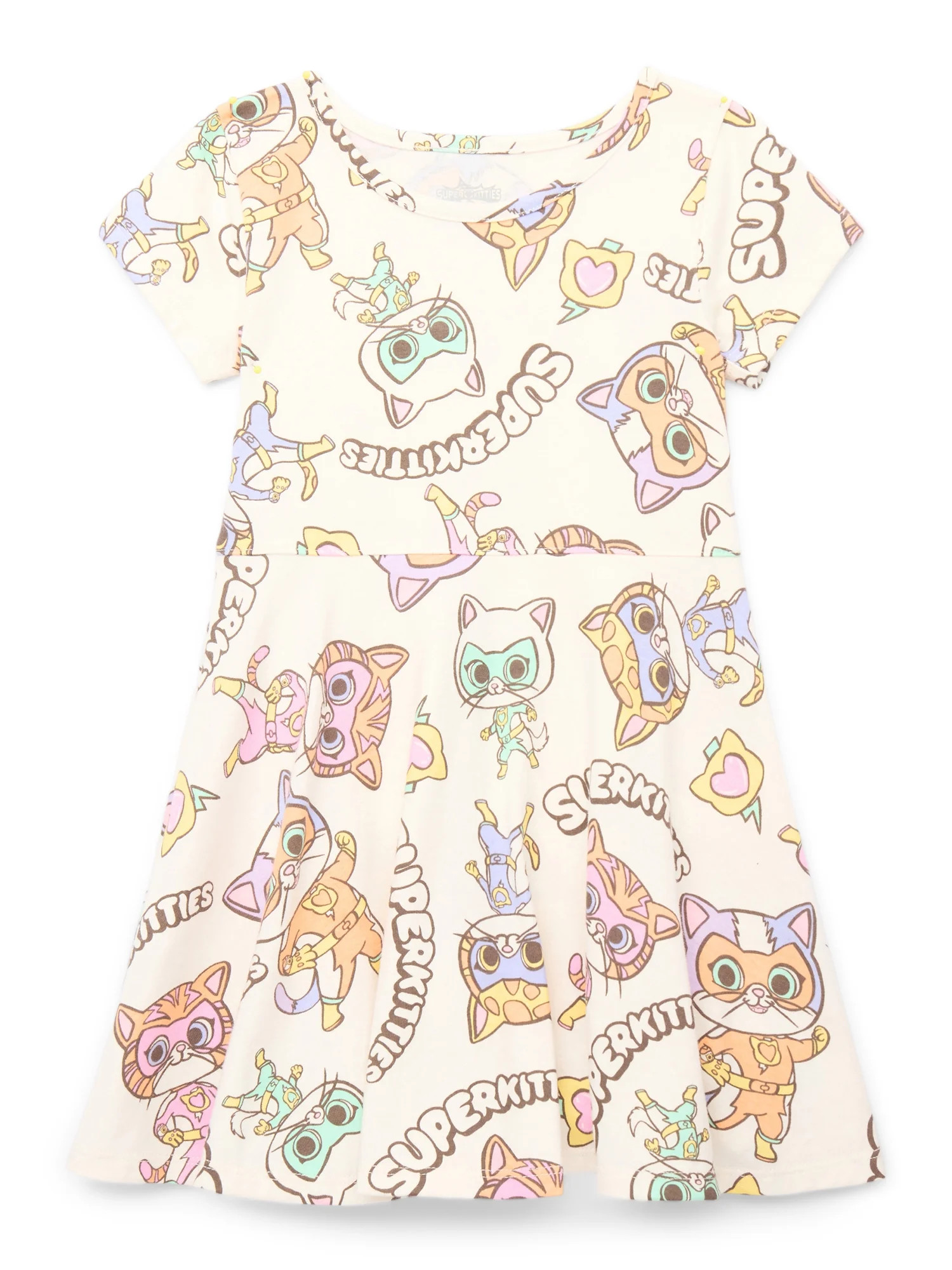 SuperKitties Toddler Girl Print Dress with Short Sleeves, Sizes 12M-5T | Walmart (US)