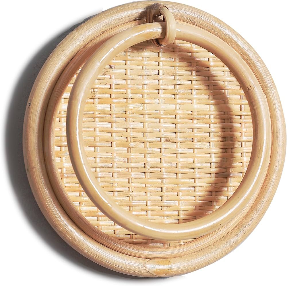 Rattan Round Hand Towel Holder for Bathroom and Kitchen Wall, Boho Adhesive Hand Towel Ring for B... | Amazon (US)