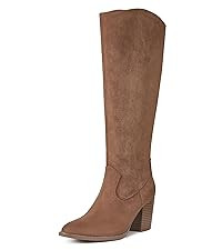 MeiLuSi Womens Knee High Boots Pointed Toe Suede Boots Chunky Heel Faux Slouchy Boots Wide Calf T... | Amazon (US)