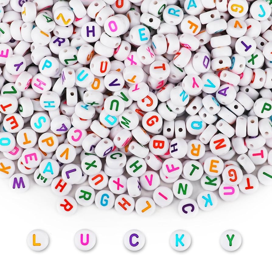 SUTOUG 1000PCS Letter Beads for Threading, 4 x 7 MM Acrylic Round Alphabet Beads for Jewellery DI... | Amazon (US)