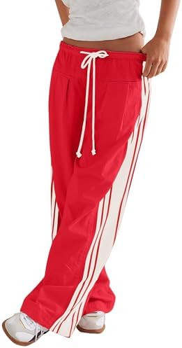 Womens Hudson Canyon Pants Side Striped Sweatpants Drawstring Waist High Rise Pant Trousers with ... | Amazon (US)