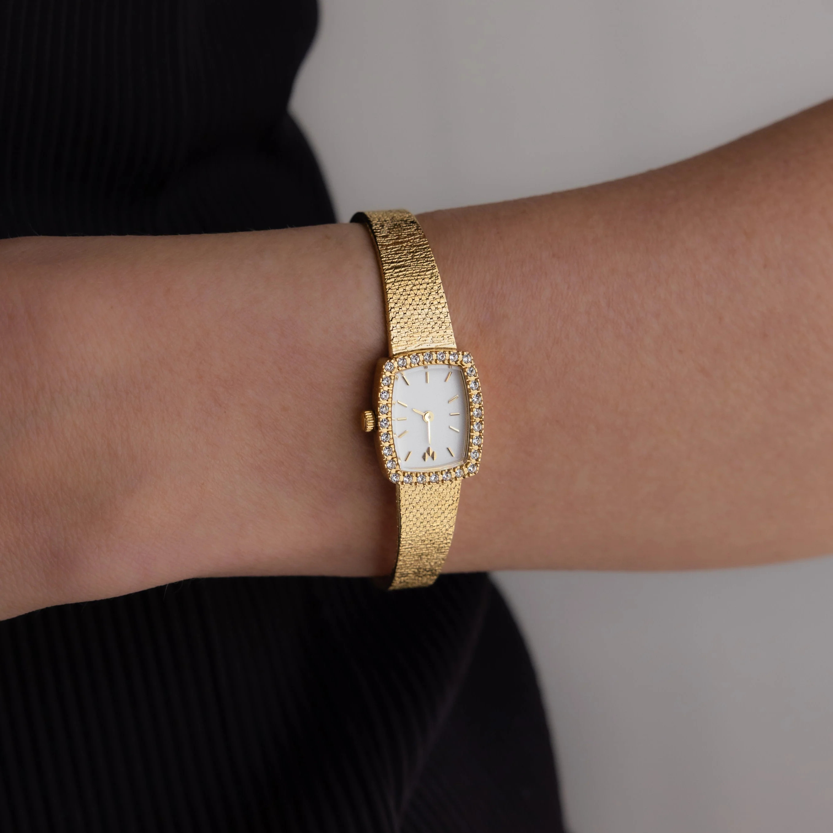 Diamond Bezel Petite Mesh Timepiece Watch | Caitlyn Minimalist | Caitlyn Minimalist