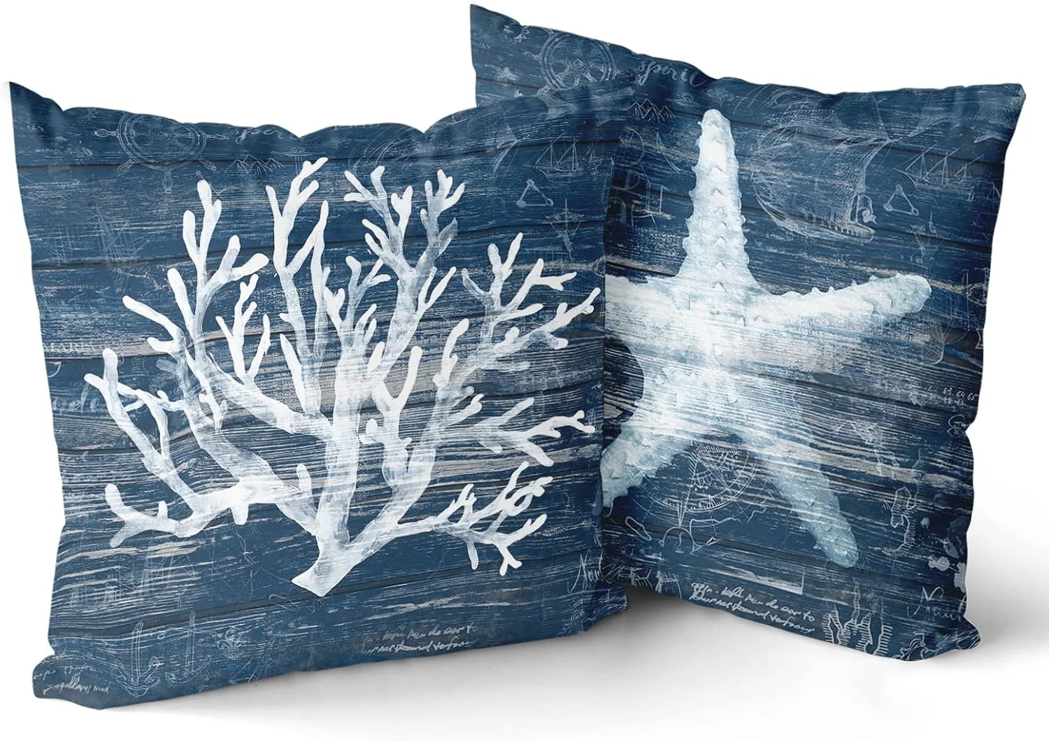 Nautical Coastal Throw Pillow Covers Set of 2 - Coral Starfish Wooden Themed Pillowcase 18x18 inc... | Walmart (US)