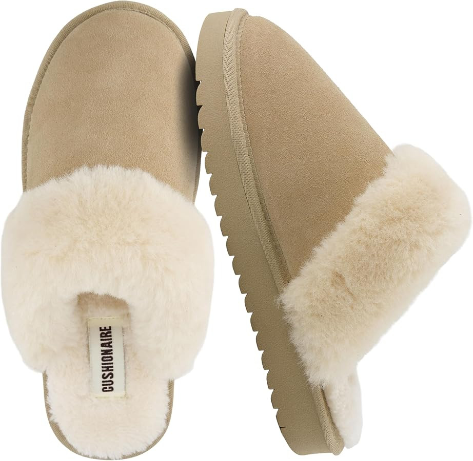 CUSHIONAIRE Hush Cozy Womens Slippers with Faux Fur Lining - Slip On Comfortable Mule House Slipp... | Amazon (US)