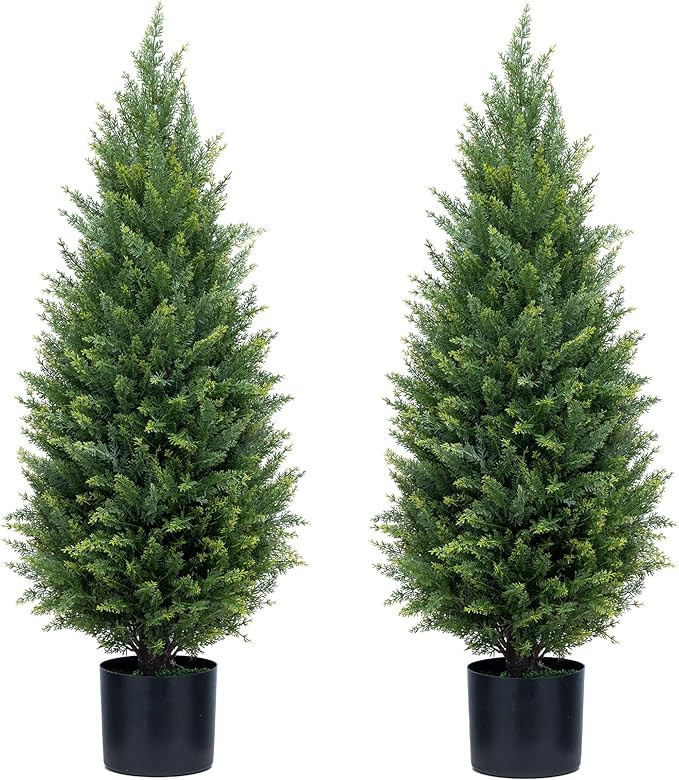 3ft Artificial Topiary Trees Artificial Cedar Trees UV Resistant Bushes Potted Set of 2 Faux Shru... | Amazon (US)
