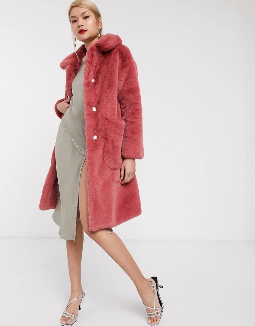 Palones Portobello Cosy Faux Fur Coat in Pink | ASOS (Global)