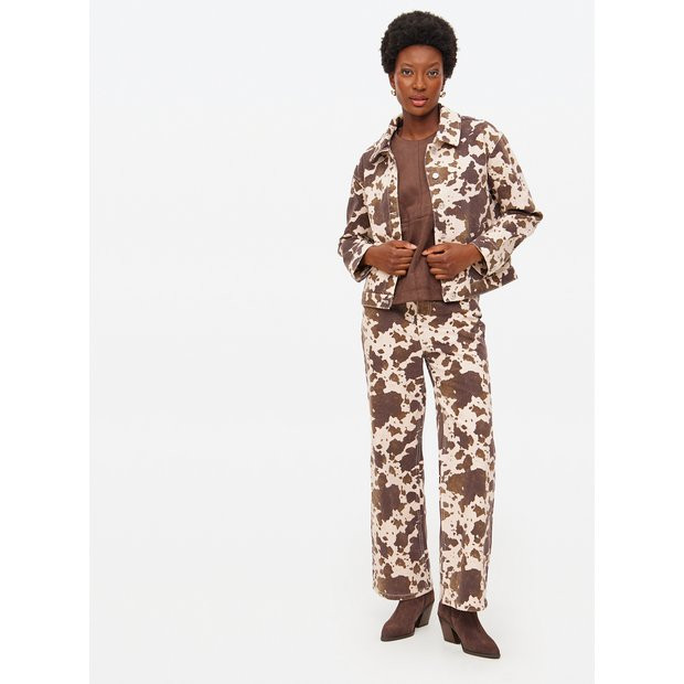 Cow Printed Wide Leg Co-ord Denim Jeans 10R | Tu Clothing