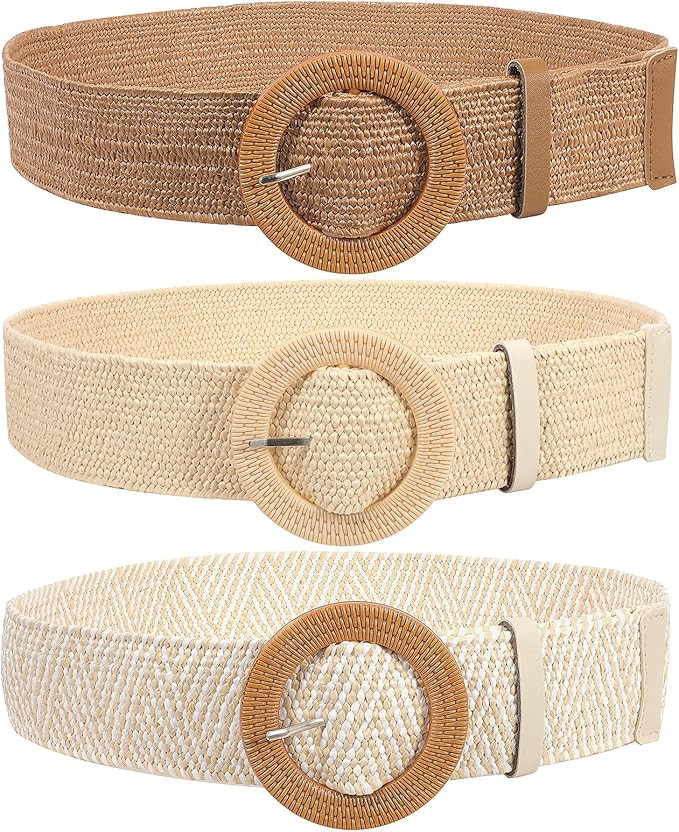JASGOOD Straw Woven Elastic Stretch Belts Women Raffia Dress Waist Band Boho Ladies Braided Dress... | Amazon (US)