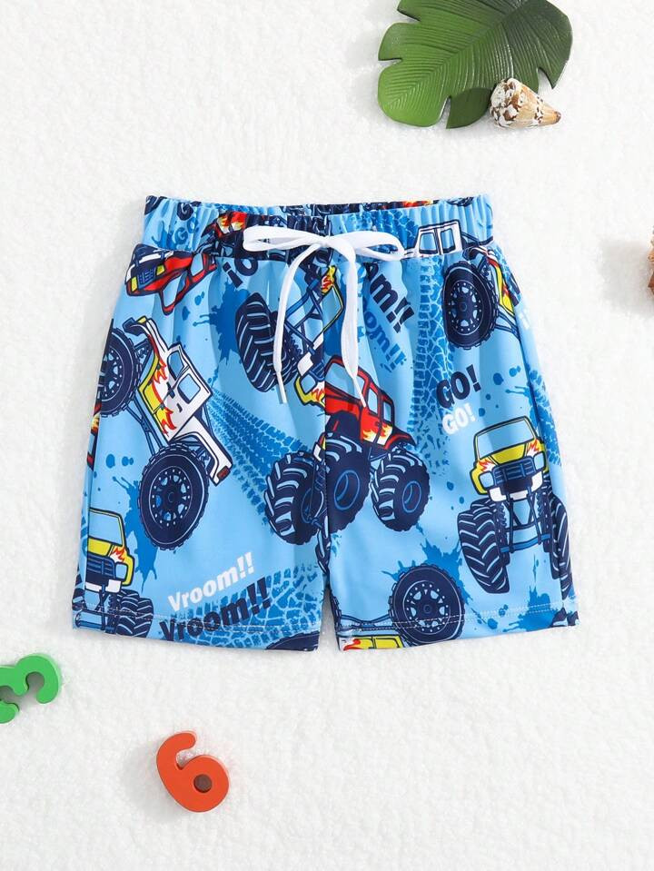 Baby Boy Car Print Drawstring Waist Swim Shorts | SHEIN USA | SHEIN