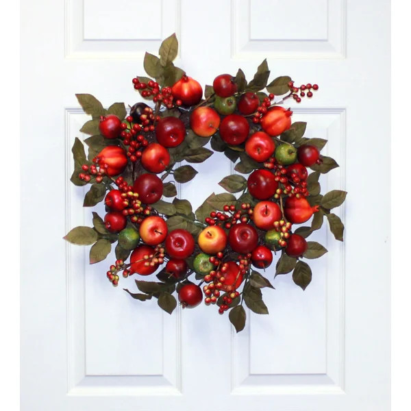 Mixed Apple Pomegranate and Leaf on Natural Twig Base 24" Styrofoam Wreath | Wayfair North America