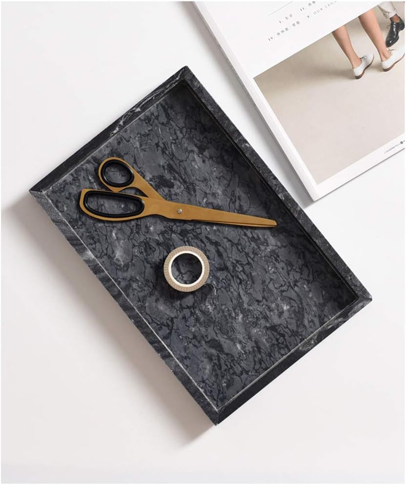 Gnirue Natural Black Marble Tray, Kitchen Bathroom Storage Organizer (11.8''x 7.9''x 1.2'') | Amazon (US)