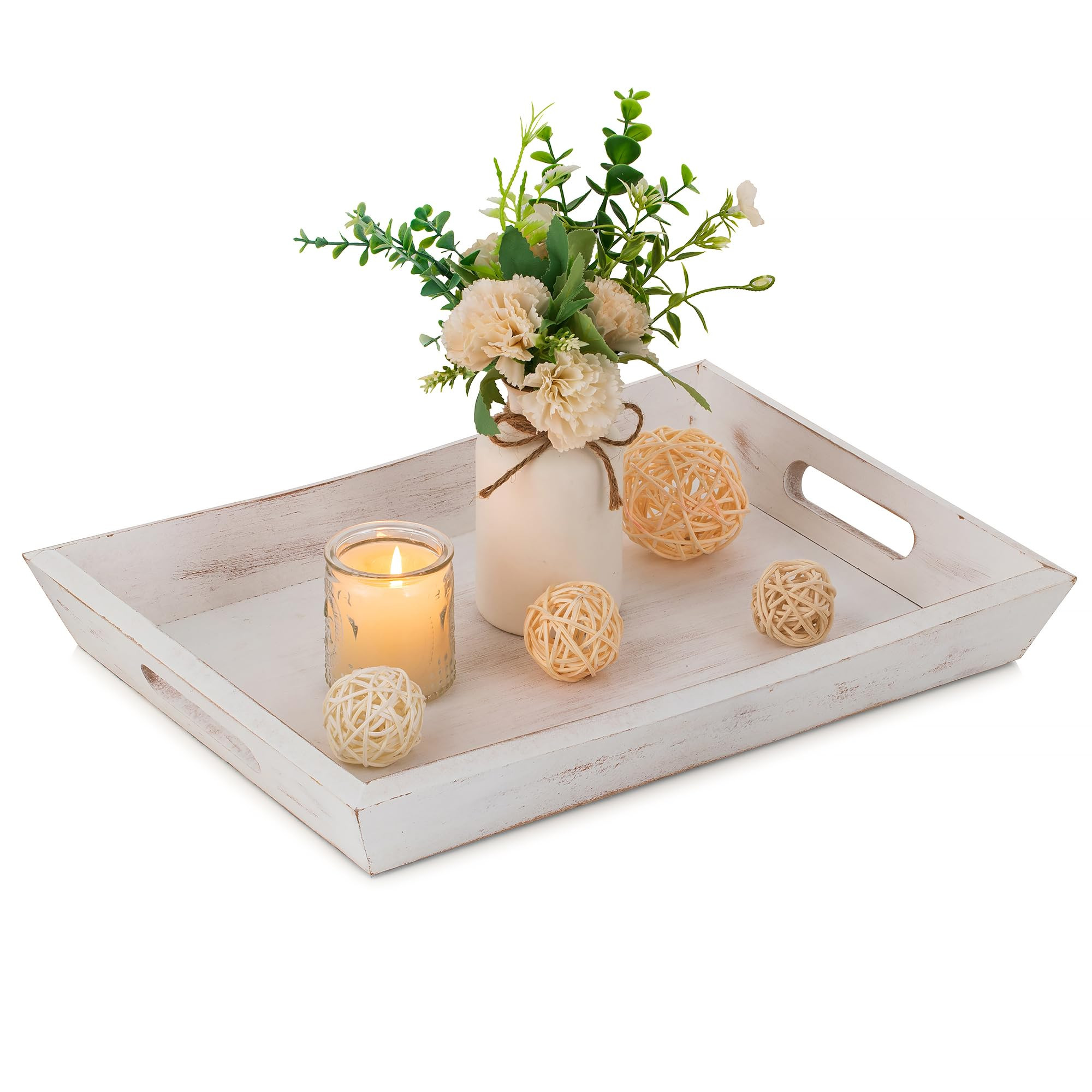 Hanobe Decorative Wooden Serving Tray: Rustic Wood Ottoman Trays for Coffee Table Rectangular Tra... | Amazon (US)