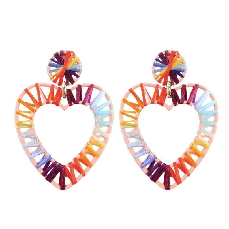 Large Rainbow Heart Woven Raffia Statement Earrings | Etsy (US)