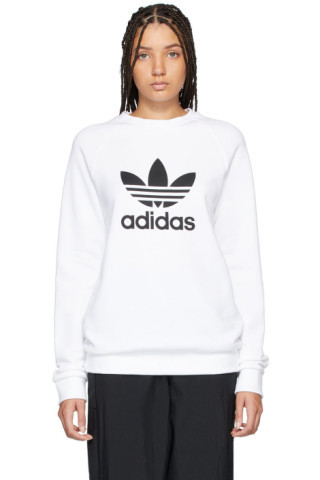adidas OriginalsWhite Trefoil Crew Sweatshirt201751F098048$55 USDLong sleeve French terry sweatsh... | SSENSE 