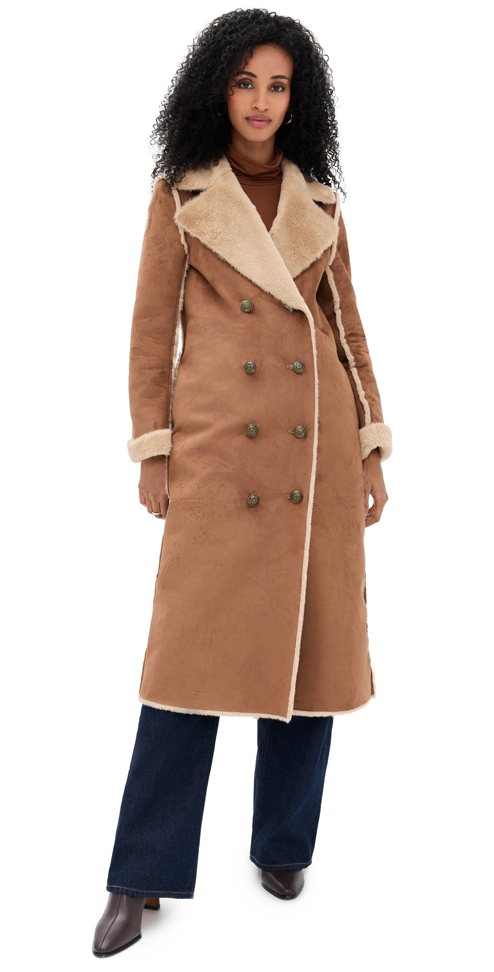 L'AGENCE Citron Faux Fur Maxi Coat Sepia Brown/Light Almond 0 | Shopbop