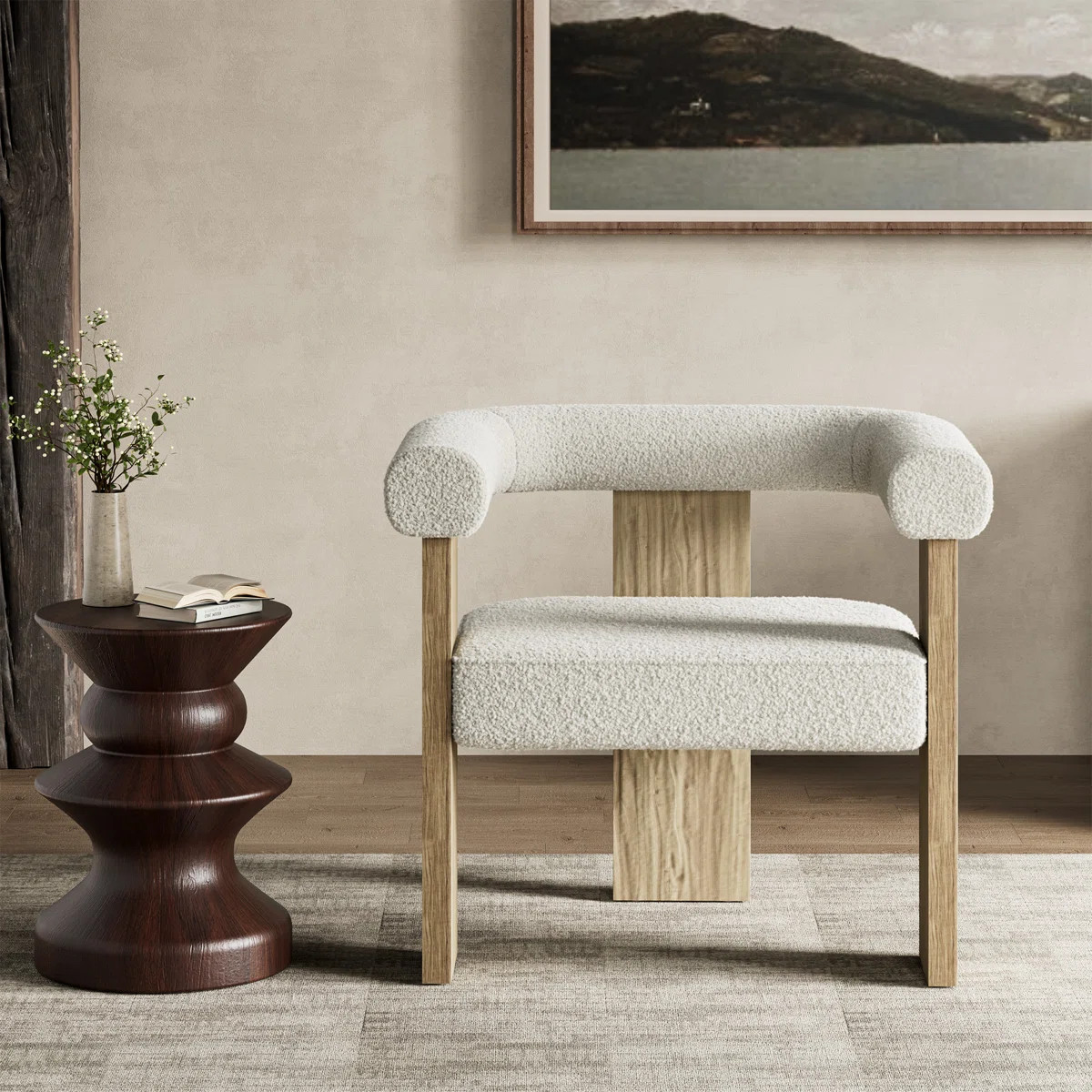 Luxe Sherpa Upholstered Accent Armchair With Solid Wood Frame | Wayfair North America