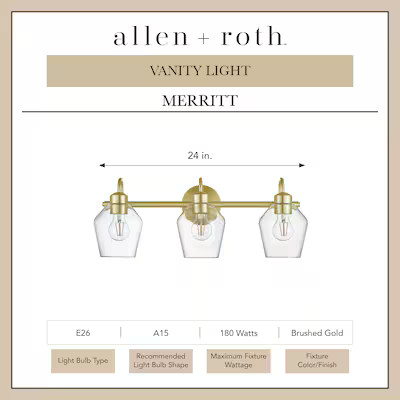 allen + roth Merritt 24-in 3 -Light Brushed Gold Modern/contemporary Vanity light | Lowe's