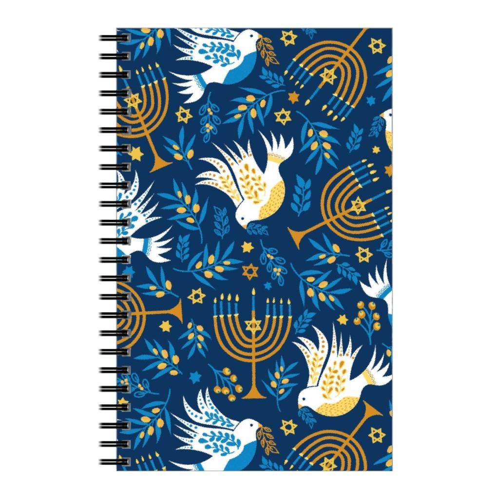 Hanukkah Birds and Menorahs - Dark Blue Notebook | Shutterfly