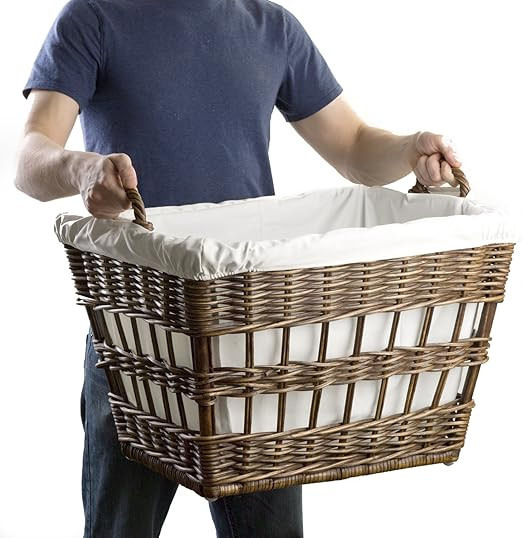 The Basket Lady Wicker French Laundry Basket, 23 in L x 18.5 in W x 18.5 in H, Antique Walnut Bro... | Amazon (US)