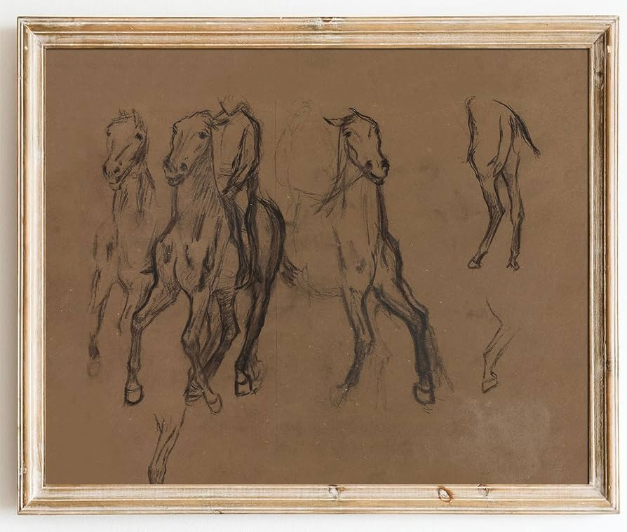 Kizbok Vintage Horse Wall Art Decor, Neutral Brown Tones Horses Sketch Canvas Prints Western Wall... | Amazon (US)