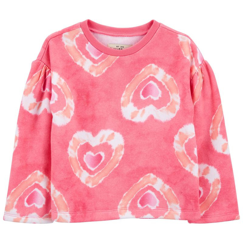 Toddler Boxy Fit Heart Print Cloud Dye Cozy Fleece Crew | Carter's