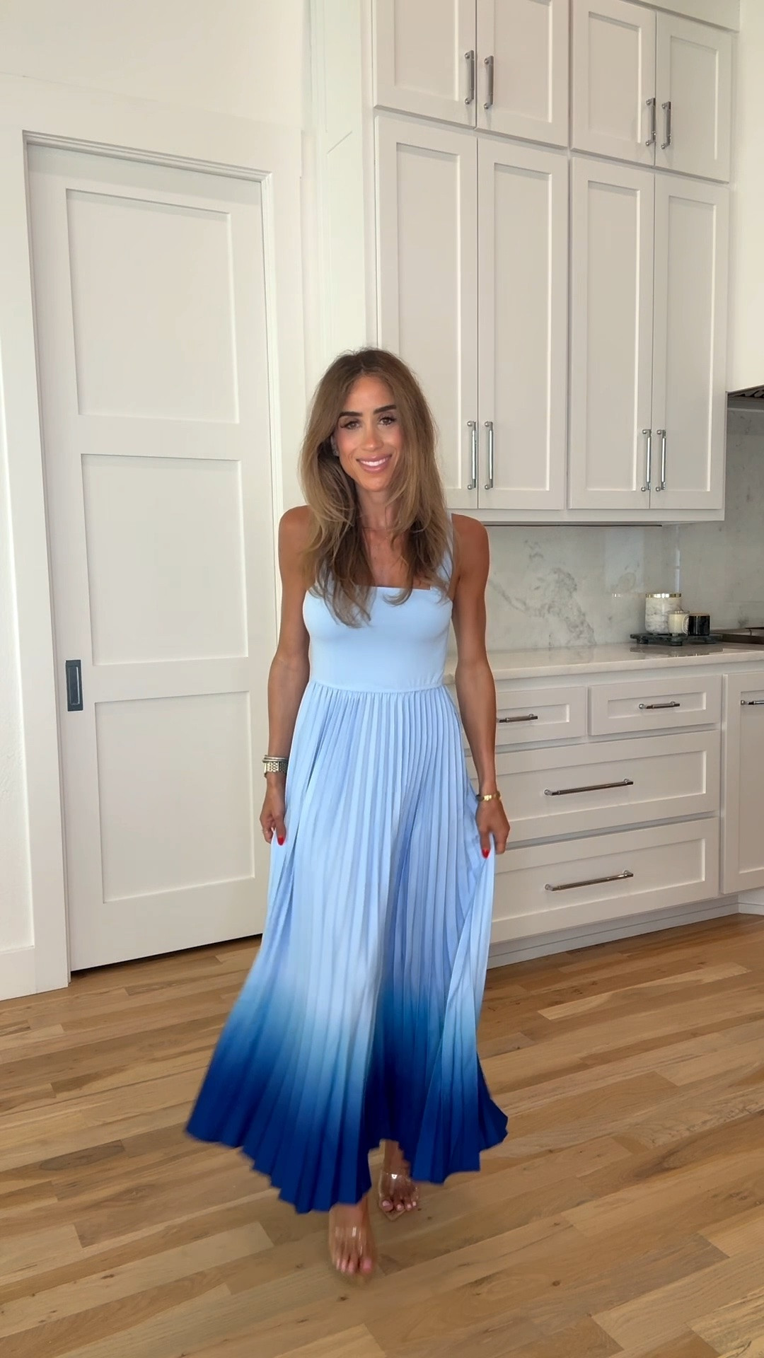 How fun if this ombré pleated dress so cute for date night or wedding wearing xs 
Code belbel15

#LTKPetite #LTKWedding