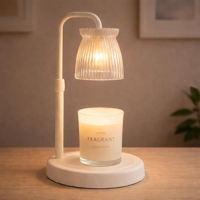 Shering White Candle Warmer Lamp with Timer & Dimmable - Metal Base & Glass Shade, Adjustable Hei... | Amazon (US)