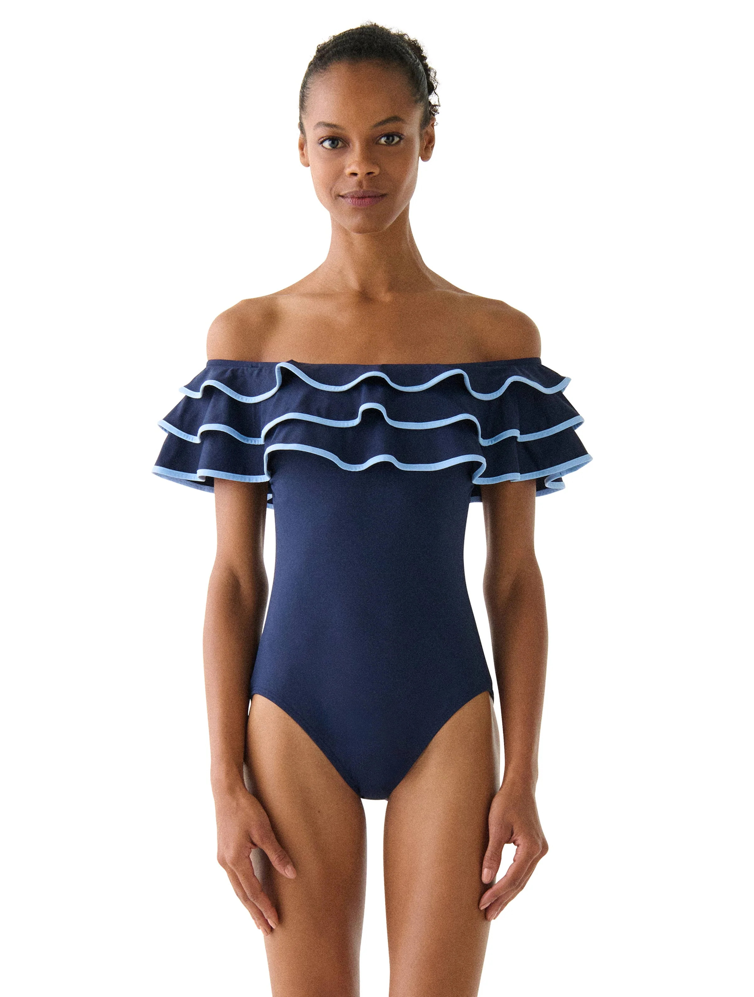 kate spade new york Off the Shoulder Ruffle One Piece Swimsuit - Solid | Beach2Ocean