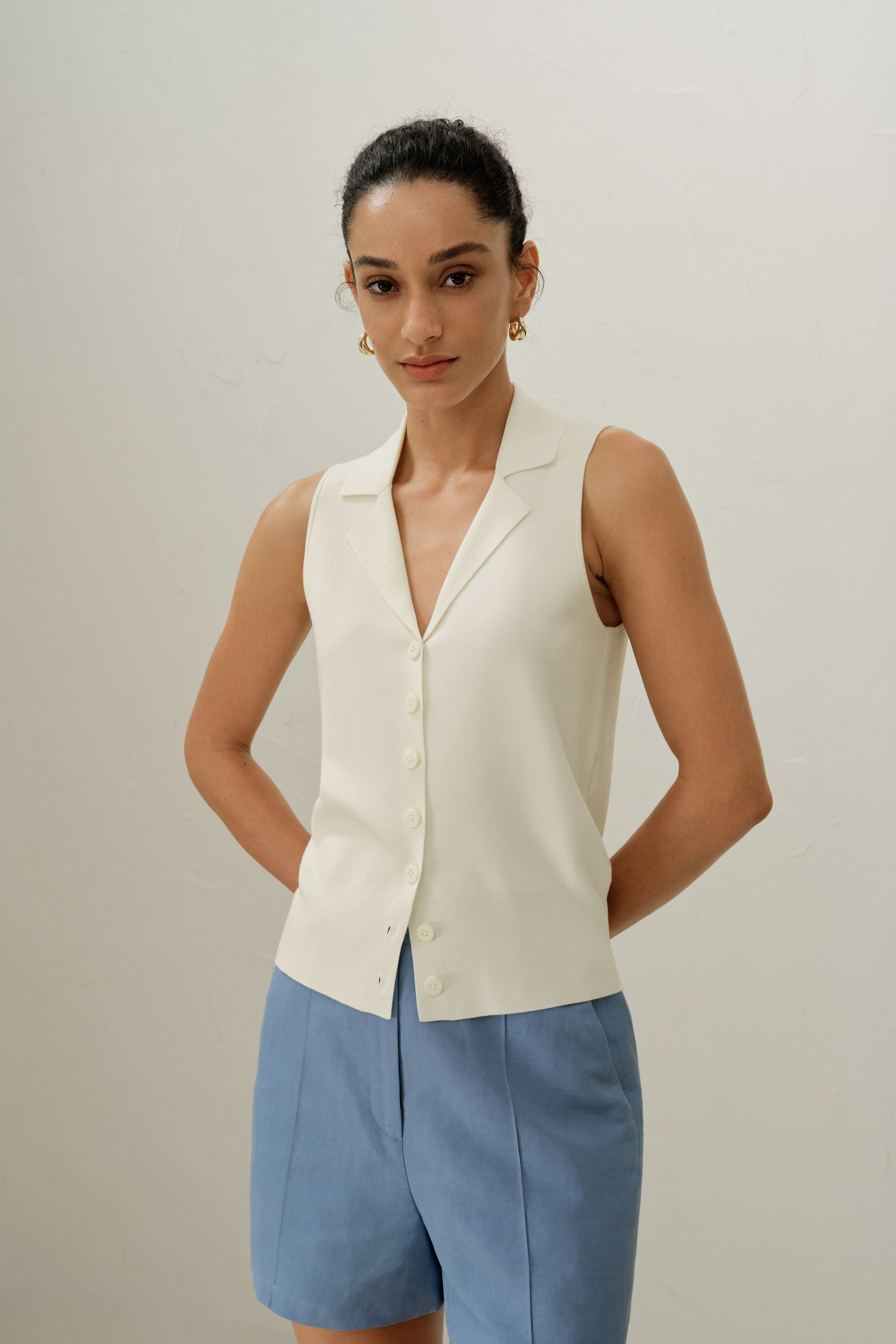Gilet col revers en maille soie viscose | LILYSILK