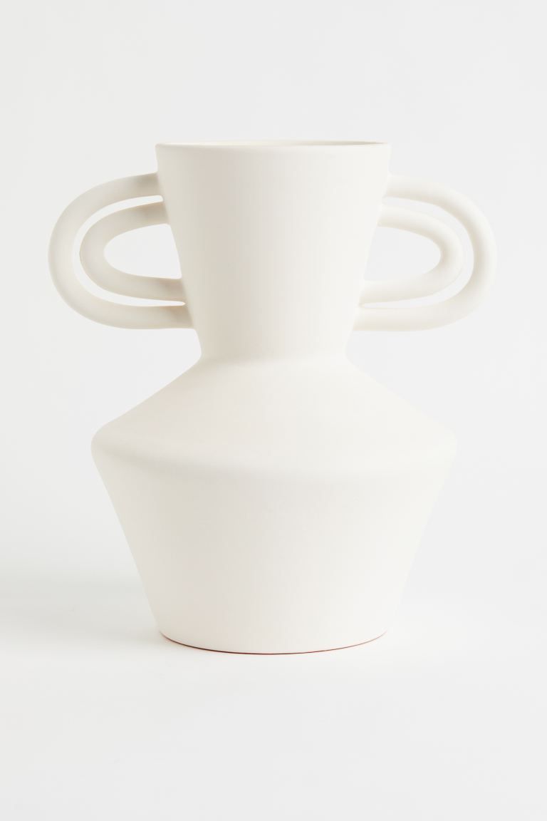 Glazed terracotta vase in a graphic design with a matt finish. Two handles at the top. Height 30 ... | H&M (UK, MY, IN, SG, PH, TW, HK)