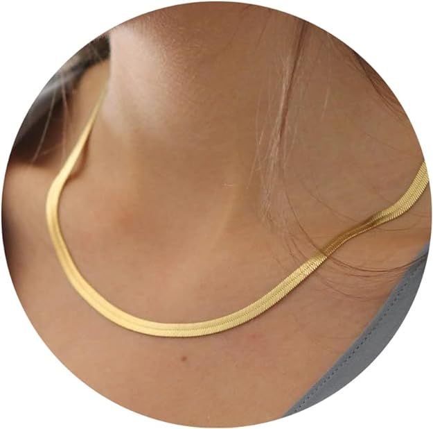 DEARMAY 14K Gold Necklaces for Women, Dainty Gold Herringbone Choker Necklace for Women Thin Laye... | Amazon (US)
