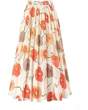 Kingfancy Women's Pleated Skirt Chiffon Elastic Waist A-Line Midi Length Skirt | Amazon (US)