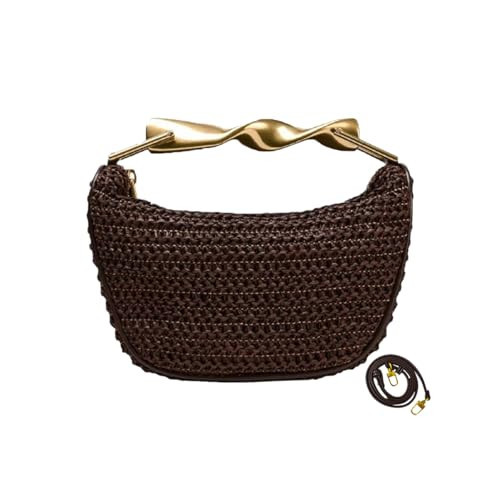 JYG Mini Handmade Straw Crossbody Bags for Women Summer Beach Satchel Purse Fashion Woven Shoulder Handbag with 2 Straps Coffee | Amazon (US)