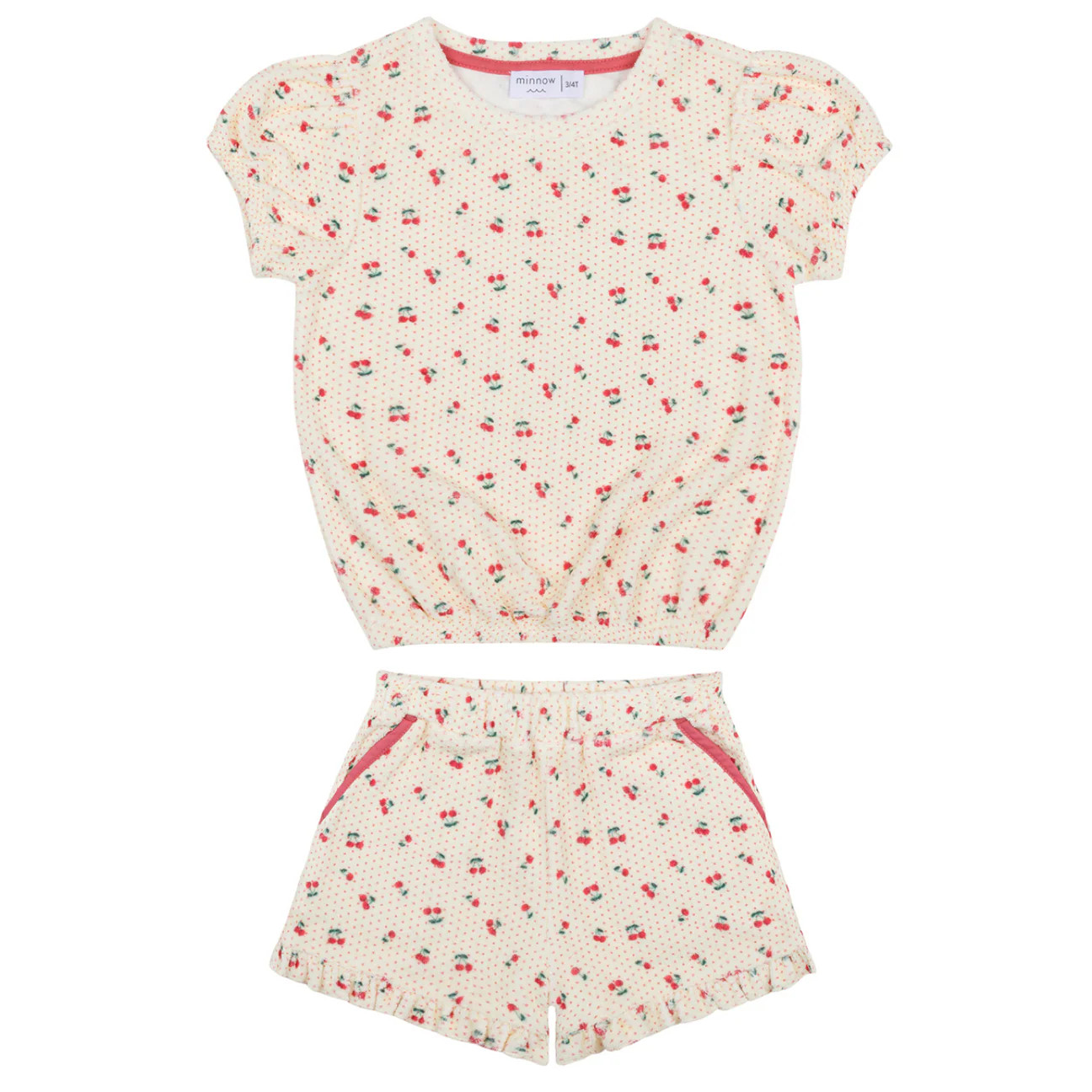girls summer cherries french terry top and short set | Minnow
