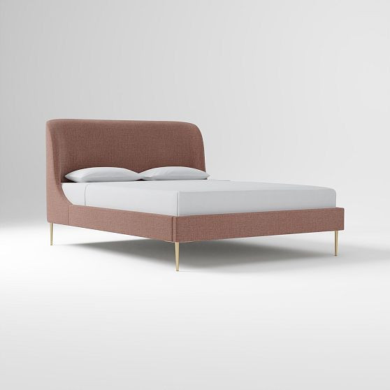 Lana Upholstered Bed, Performance Chenille Crossweave Plum, Champagne Bronze, Queen | West Elm (US)
