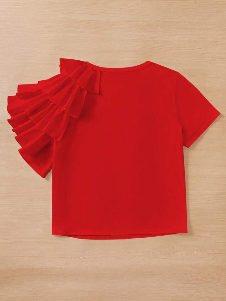 SHEIN Essnce Plus Solid Ruffle Trim Tee | SHEIN