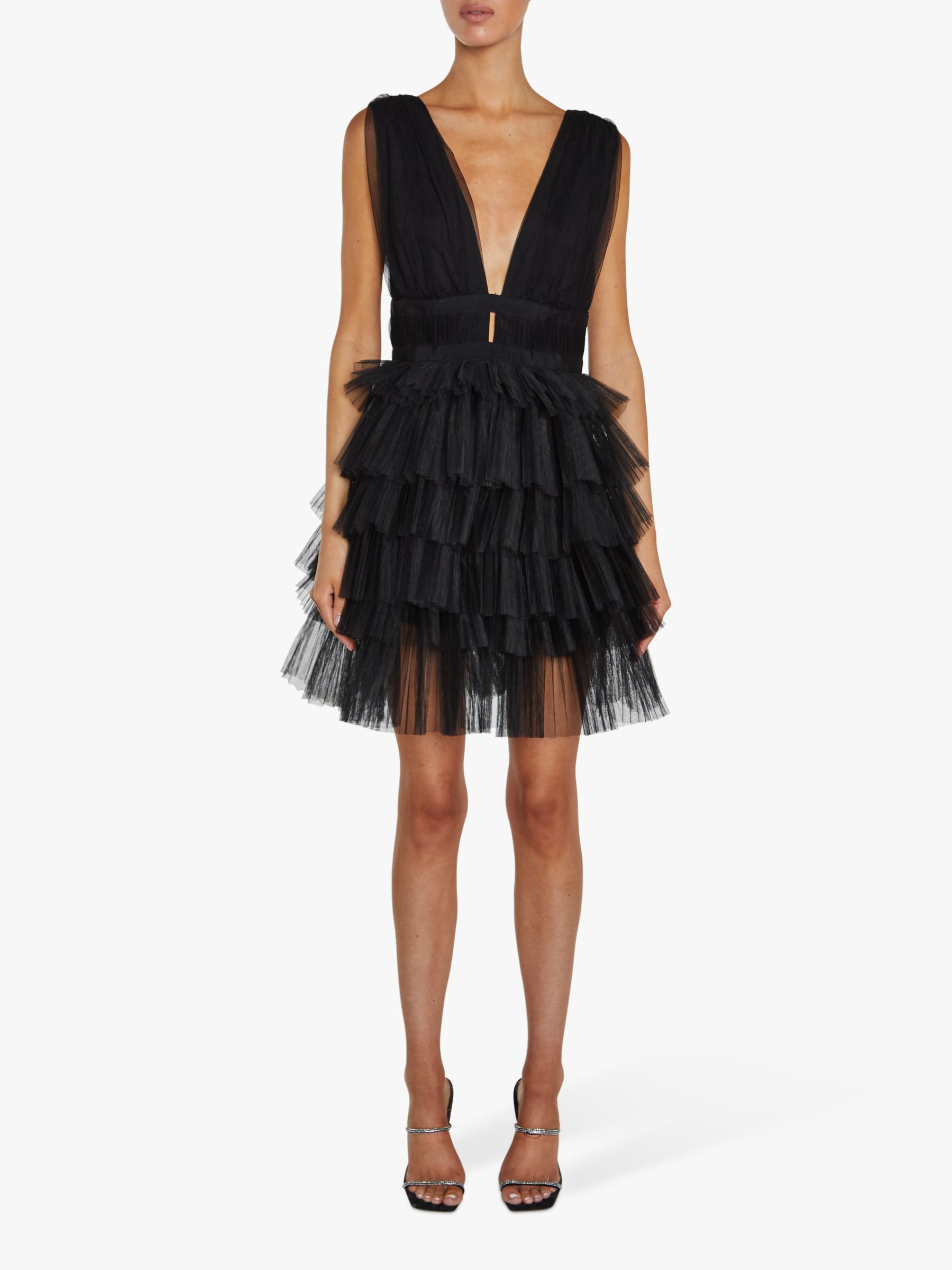 True Decadence Elle Plunge Front Tiered Tulle Mini Dress, Black | John Lewis (UK)