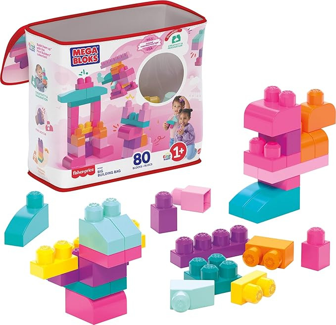 MEGA BLOKS First Builders Toddler Blocks Toys Set, Big Building Bag Collection with 80 Pieces and... | Amazon (US)