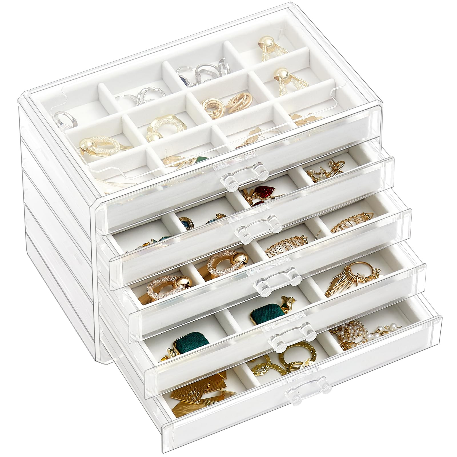 ProCase Earring Holder Organizer Jewelry Box with 5 Drawers, Acrylic Clear Earring Case with Adju... | Amazon (US)
