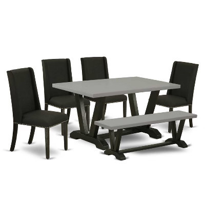 HomeStock 6-Pc Rectangle Natural Oak Finish Solid Wood Top Dining Table with 1-Bench, 4 Upholstered-Chairs | Target