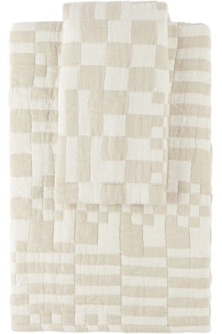 Off-White & Beige Check Bedding Set, Full/Queen | SSENSE