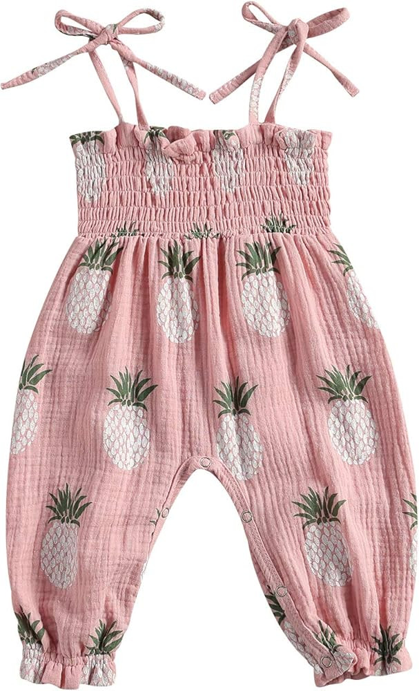 Summer One Piece Outfit Infant Baby Girl Romper Jumpsuit Sleeveless Halter Floral Bodysuit Clothes | Amazon (US)