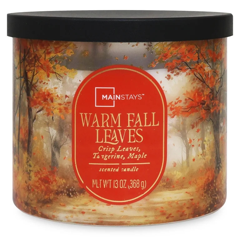 Mainstays Warm Fall Leaves Scented Candle, 3 Wicks, 13 oz | Walmart (US)