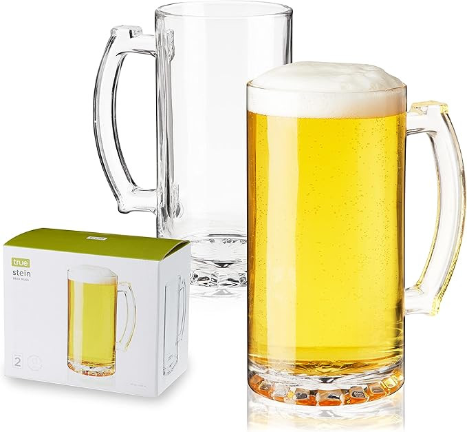 True Beer Glasses, Extra Large Beer Mugs with Handles, Thick Glass Steins for Lagers, Pilsners, S... | Amazon (US)